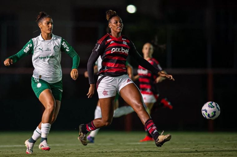 Último confronto entre Flamengo e Palmeiras, em abril de 25, pelo Brasileirão A1 (Foto: Paula Reis/ Flamengo)
