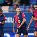 Jogadoras do Barcelona comemoram gol diante do Wolfsburg, pela Champions Feminina - Foto: Divulgação/Barcelona