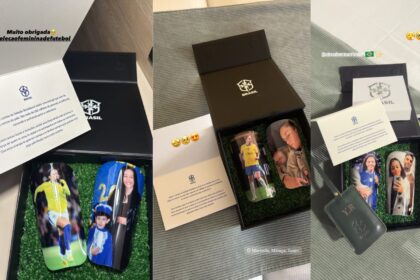 Jogadoras da Seleção Brasileira Feminina ganham caneleiras personalizadas.